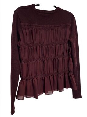 Club Monaco Wool & Yak Linzy Blend Knit Sweater with Ruched Back - XS Burgundy